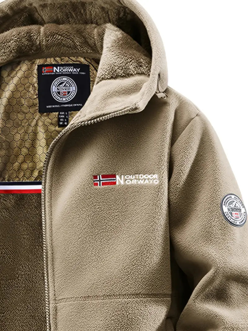 Men thermal fleece jacket with windproof shell and fleece lining