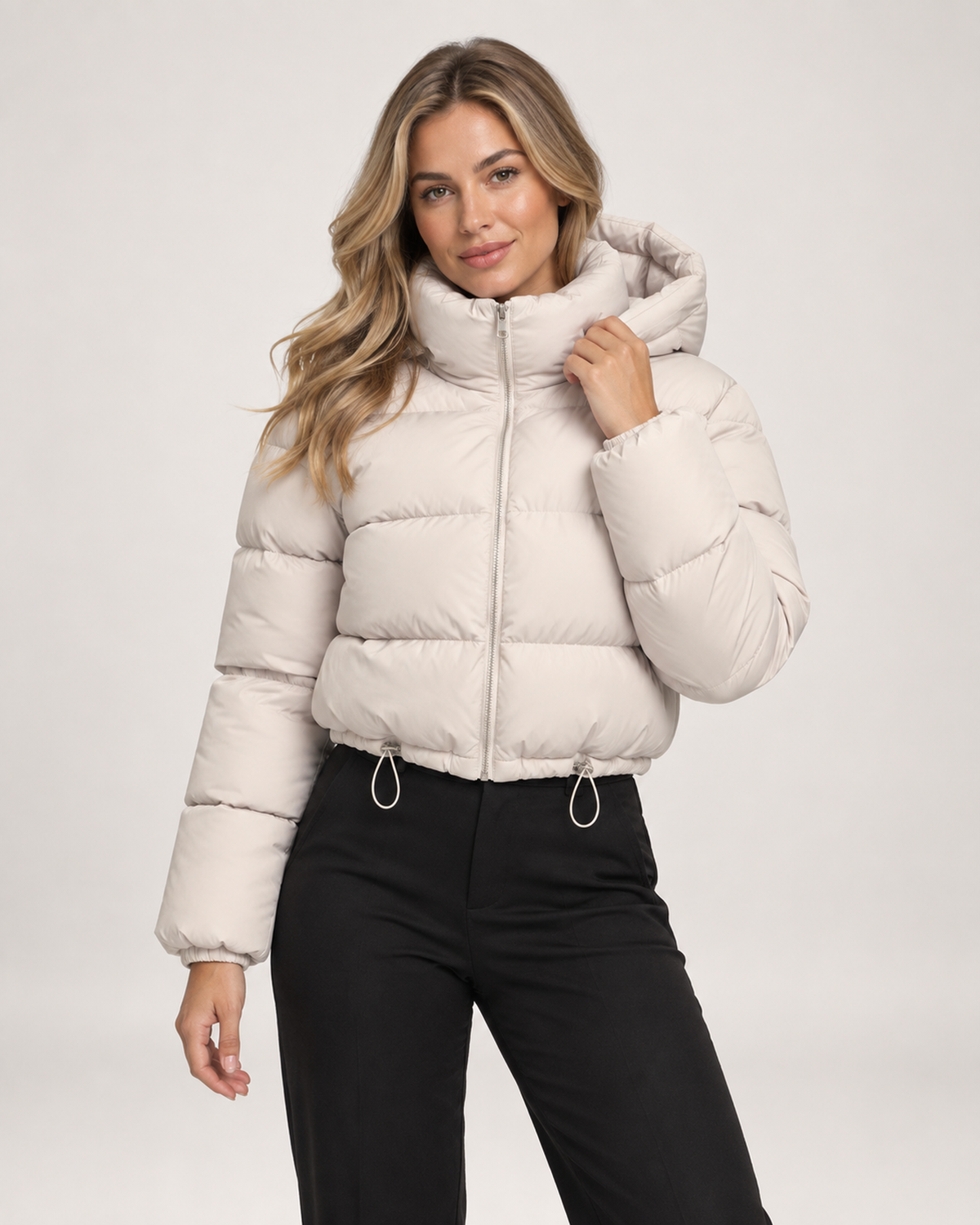 Women Cropped Puffer Jacket Hood