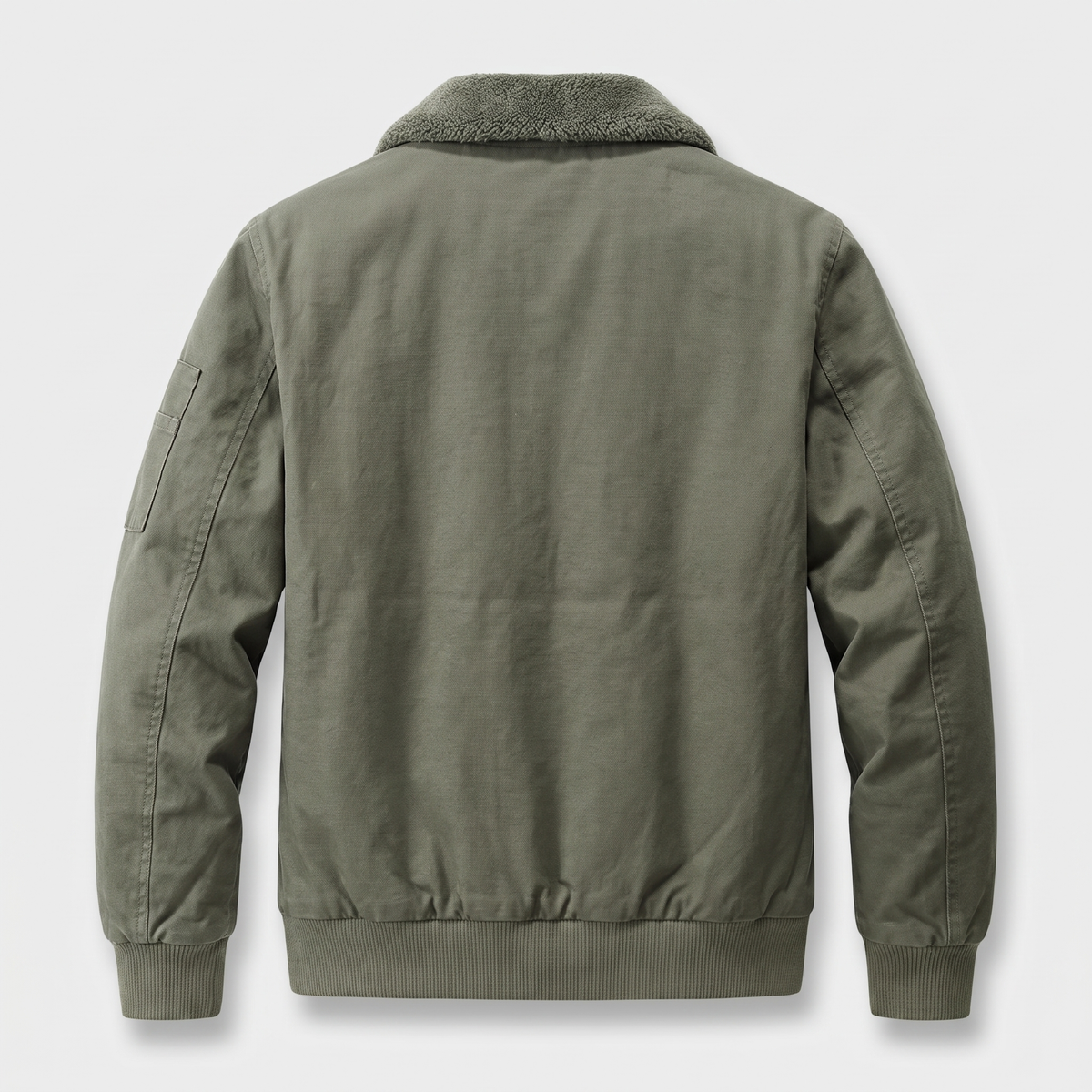 Men's sherpa bomber jacket with fleece lining and cotton canvas shell