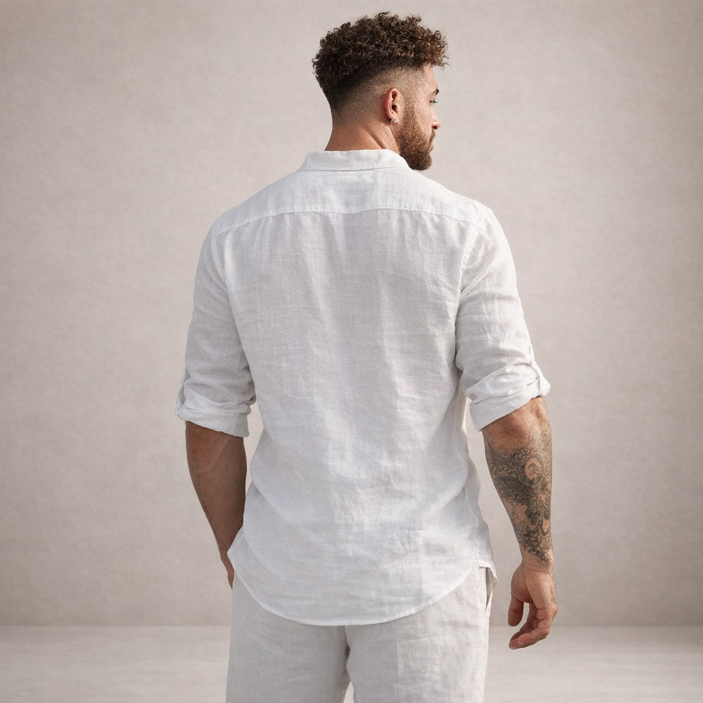 Men's Linen Shirt | Regular Fit, Long Sleeves, Standing Collar