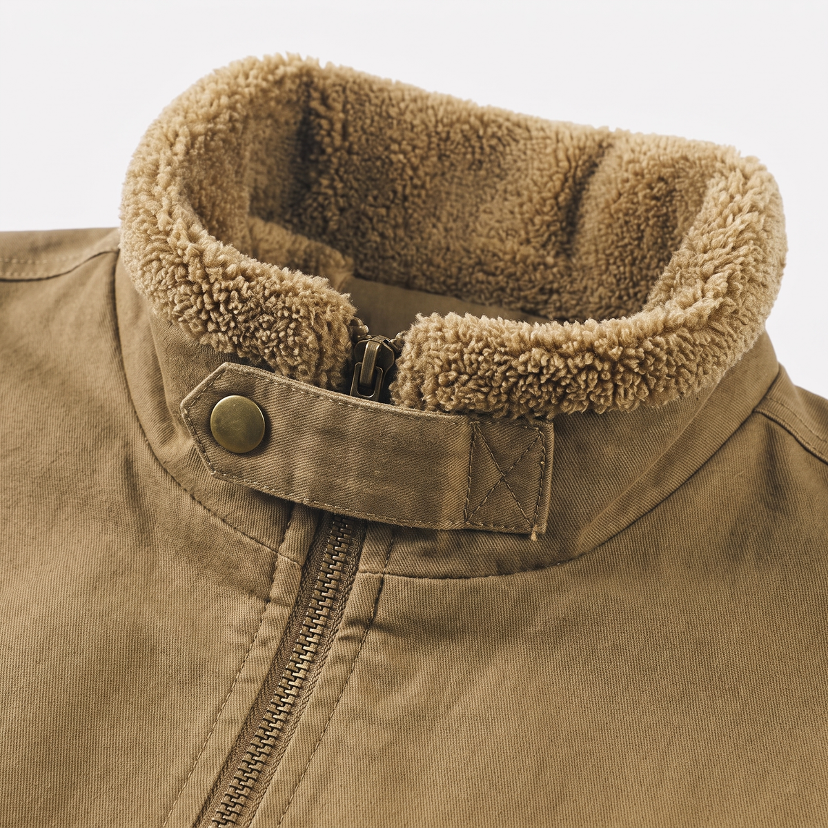 Men's sherpa bomber jacket with fleece lining and cotton canvas shell