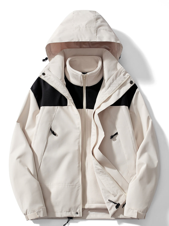 Women 3 in 1 rain jacket fleece lined with detachable hood waterproof windproof
