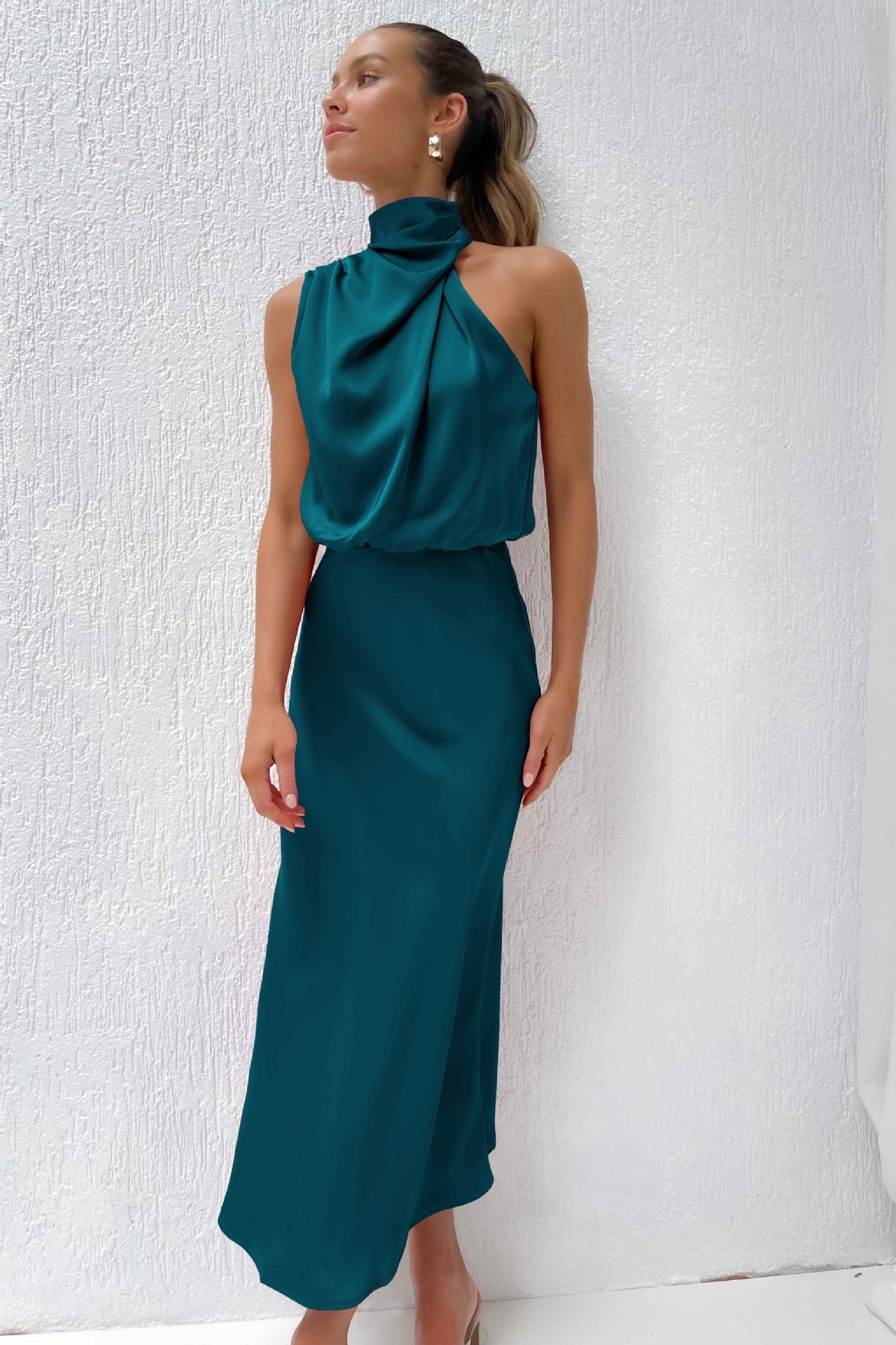 Evening Dress | Halter Satin Dress | Women's Formal Wear