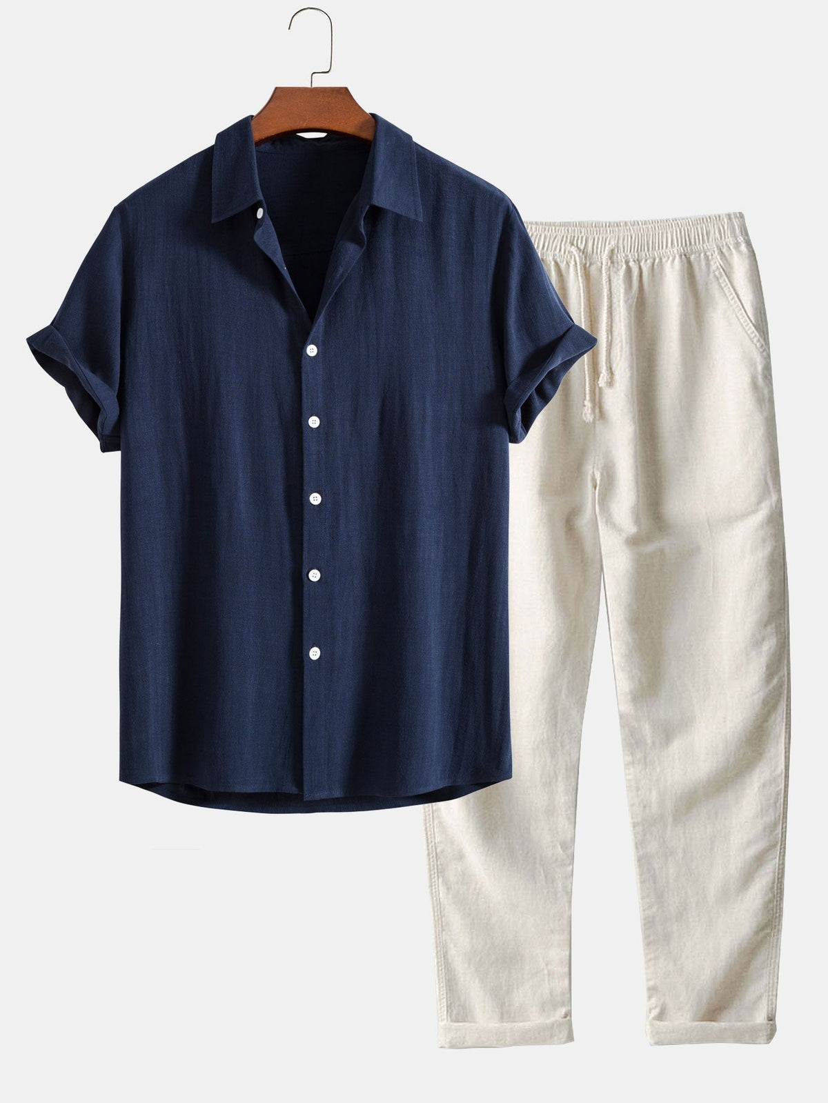 Men's Two-Piece Set | Button Shirt & Shorts with Drawstring