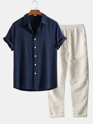 Men's Two-Piece Set | Button Shirt & Shorts with Drawstring