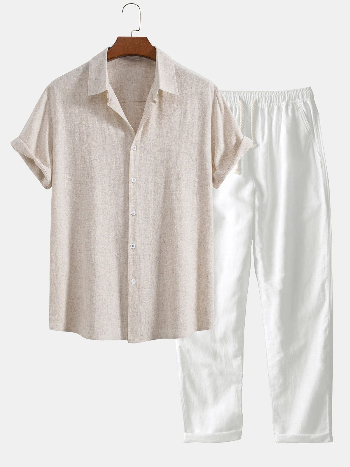 Men's Two-Piece Set | Button Shirt & Shorts with Drawstring