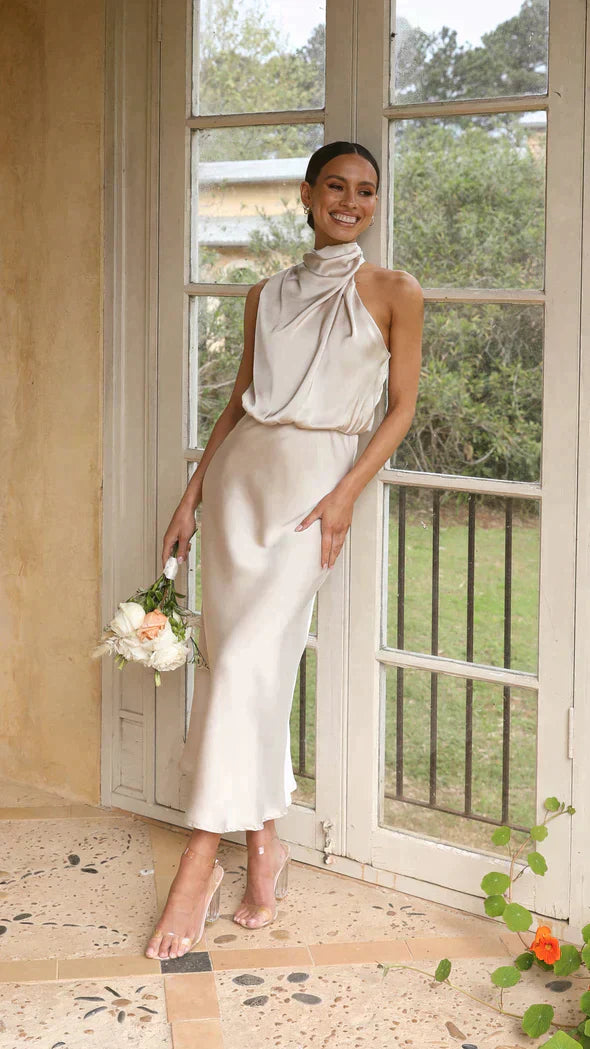 Midi Dress | Satin Flowing Dress | Women's Evening Style