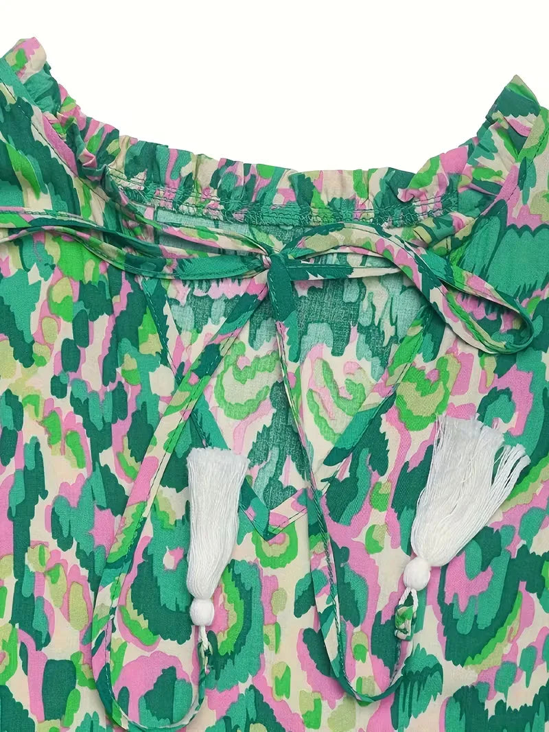 Linen Loose Summer Dress | Bohemian A-Line, V-Neck | Colorful