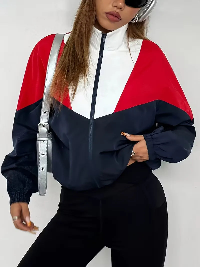 Women's Track Jacket | Navy Color-Block, Oversized Streetwear