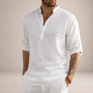 Men's Linen Shirt | Regular Fit, Long Sleeves, Standing Collar
