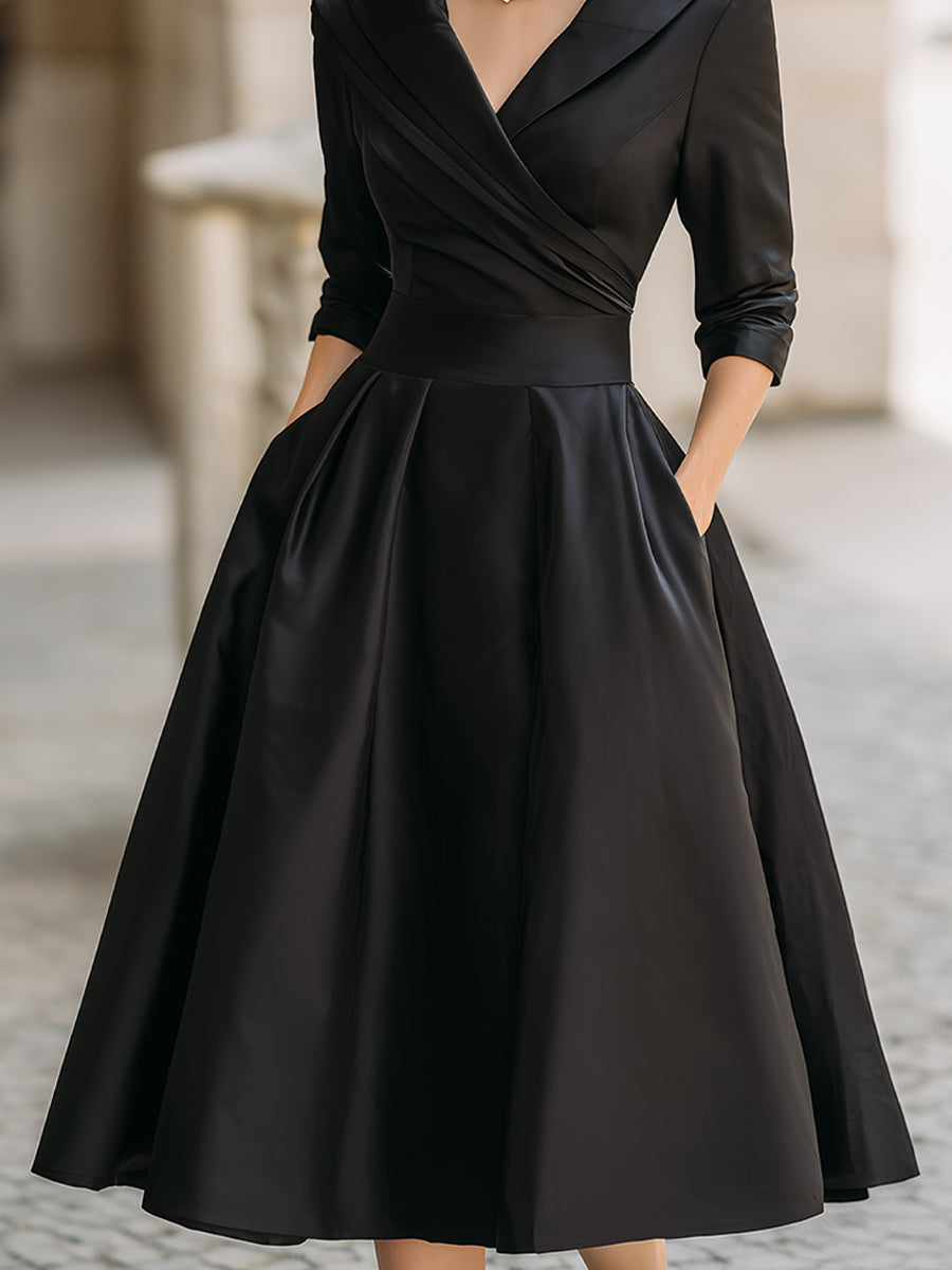 Evening Dress | Women's Wrap Collar, Midi Length | Elegant Style