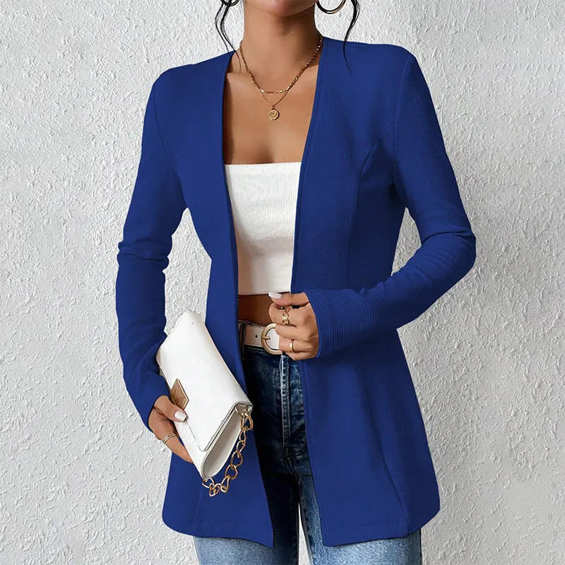 Women tailored single button blazer structured silhouette open lapel