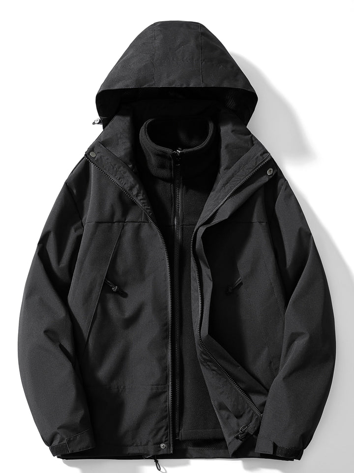 Women 3 in 1 rain jacket fleece lined with detachable hood waterproof windproof