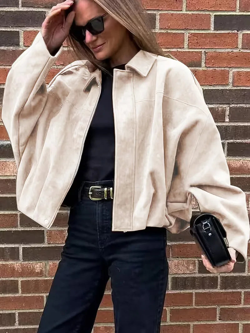 Oversized Bomber Jacket Women | Black, Apricot | Casual Streetwear