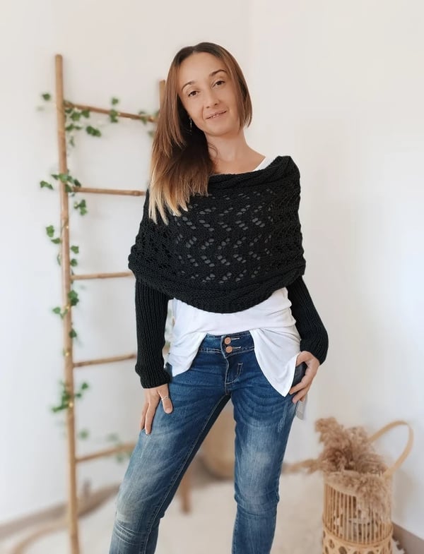 Women everything winter knit shawl scarf wrap with double sleeves in multiple colours