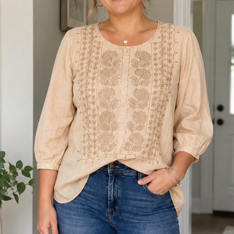 Women's Short Sleeve Shirt | Airy Viscose, Embroidered Detail | Summer
