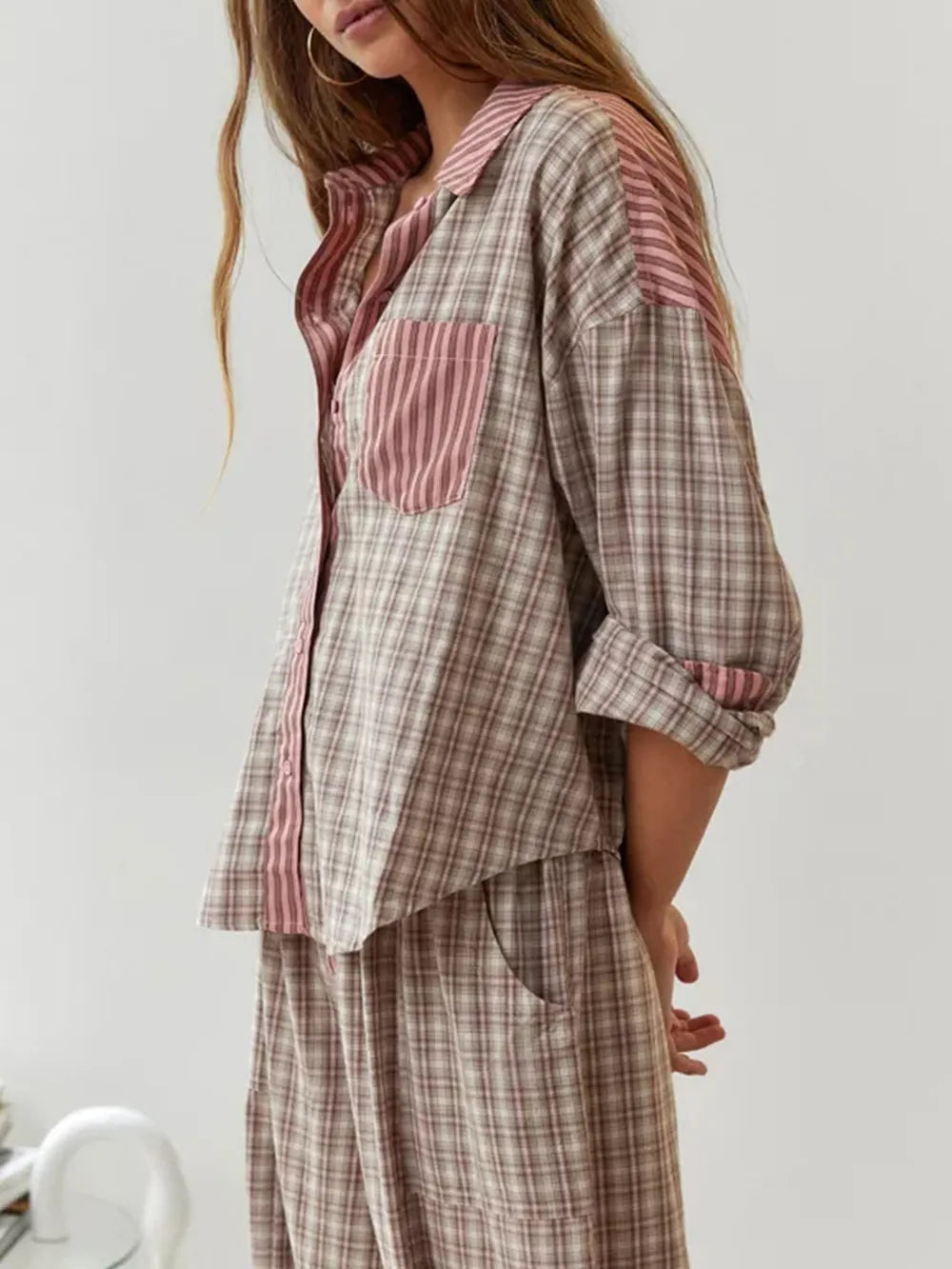 Pajama Set | Women Striped Two Piece Set | Soft Cozy
