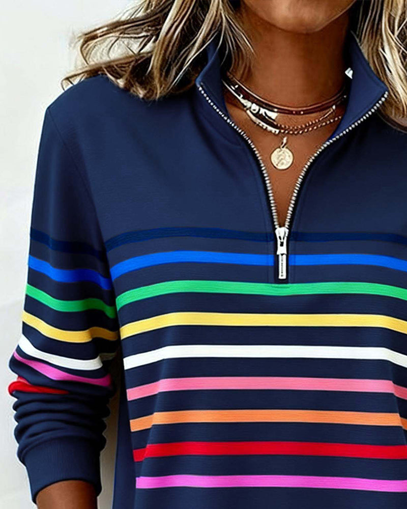 Women's Striped Sweater | Quarter Zip, Soft Comfort