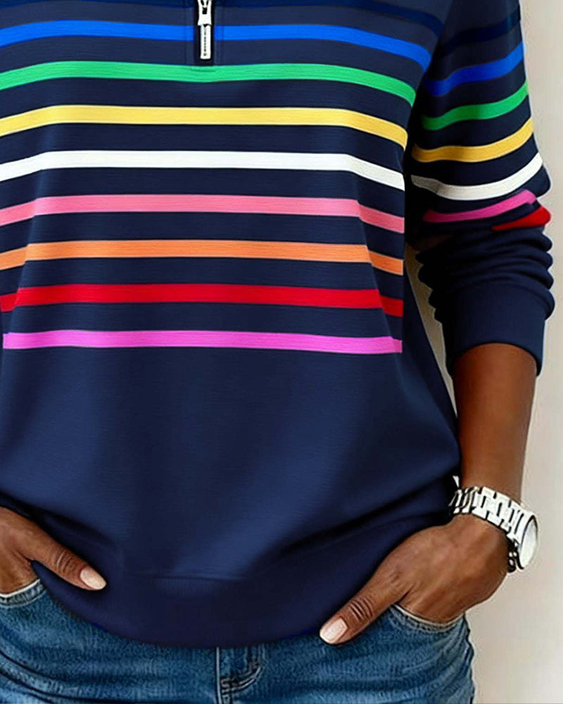 Women's Striped Sweater | Quarter Zip, Soft Comfort