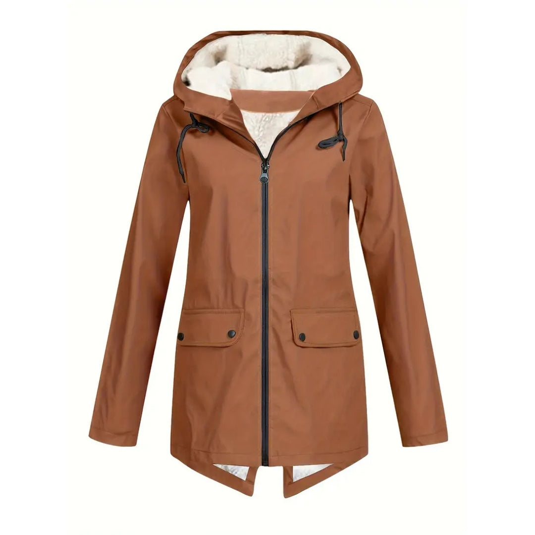 Women waterproof fleece lined jacket with adjustable hooded design