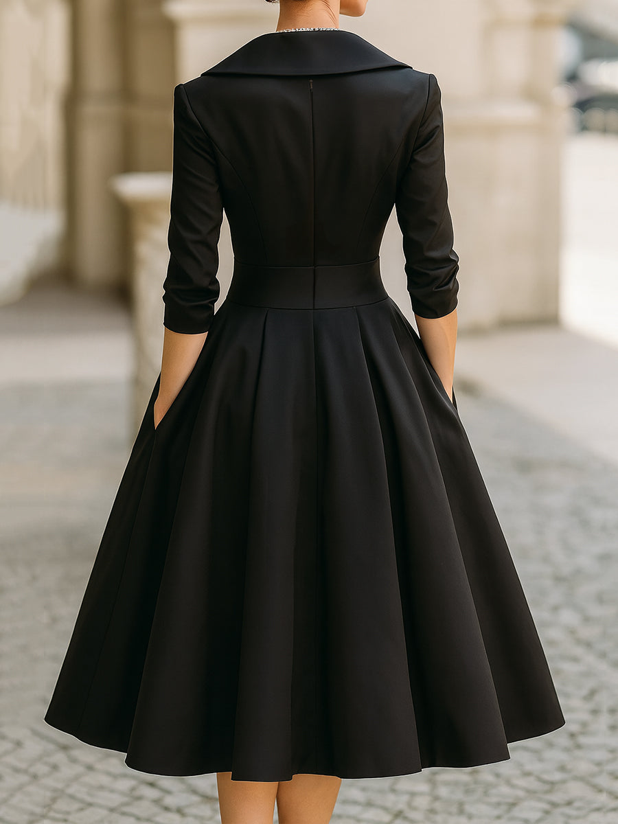 Evening Dress | Women's Wrap Collar, Midi Length | Elegant Style