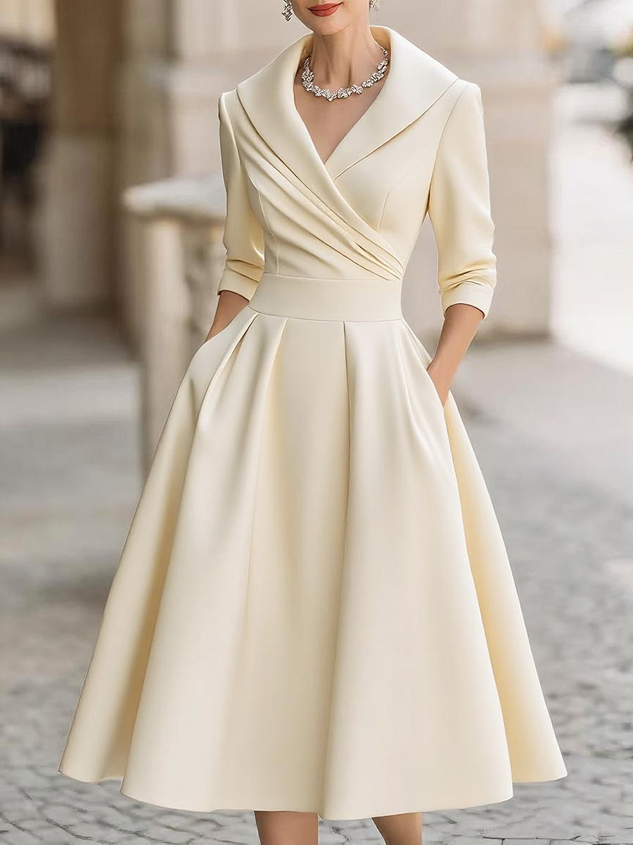 Evening Dress | Women's Wrap Collar, Midi Length | Elegant Style