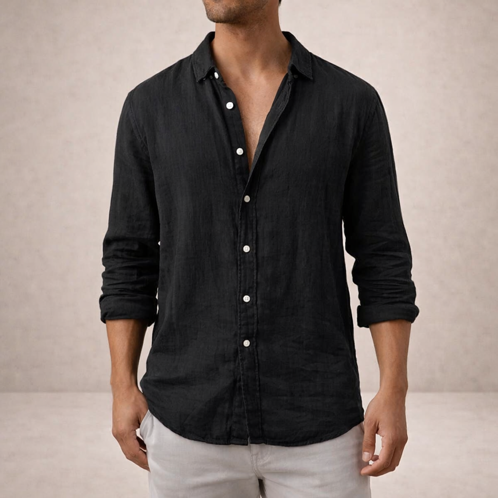 Men's Linen Shirt | Regular Fit, Open Collar | Long Sleeve