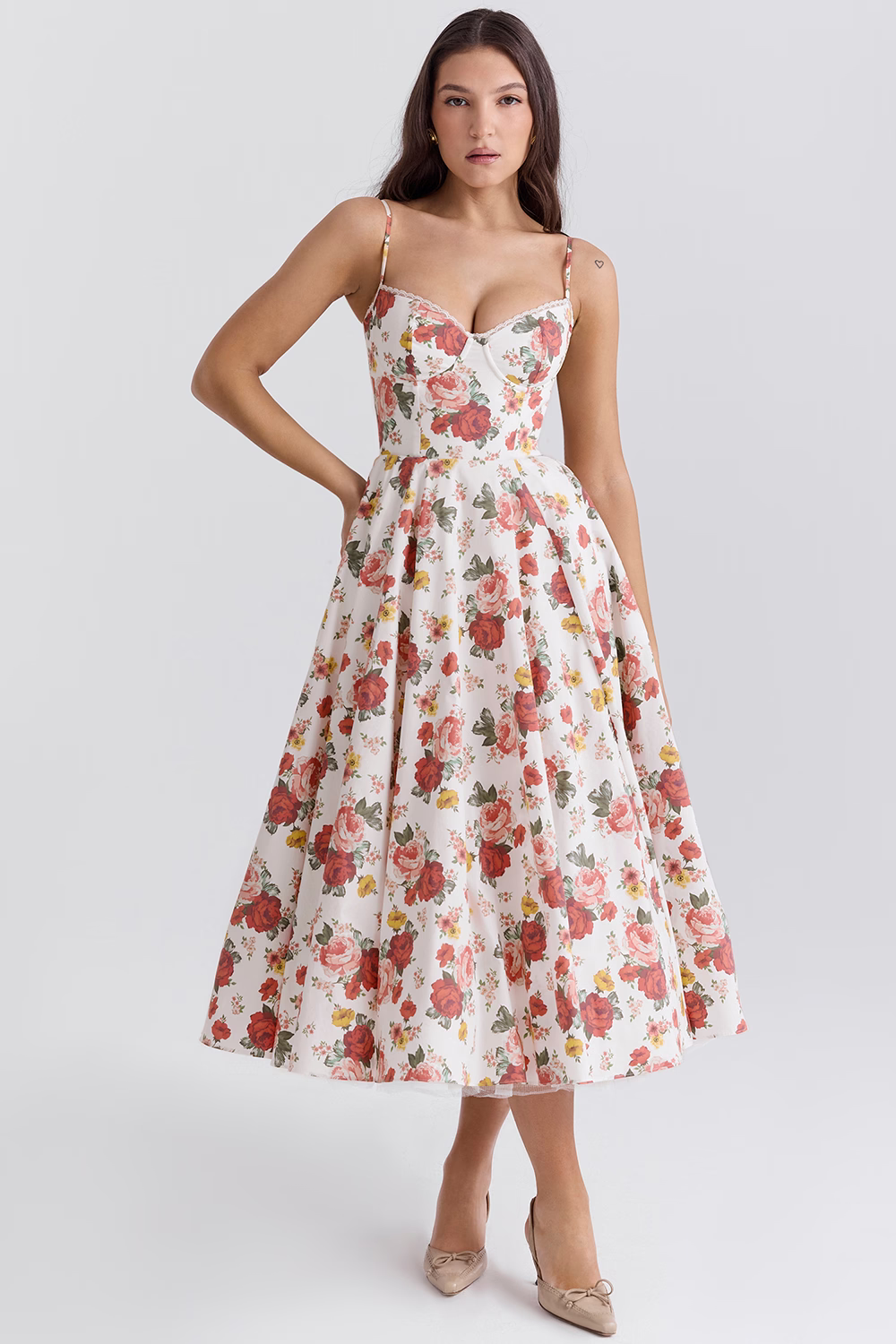 Midi Prom Dress | Flared Hem, Corset Fit | Elegant Party Wear