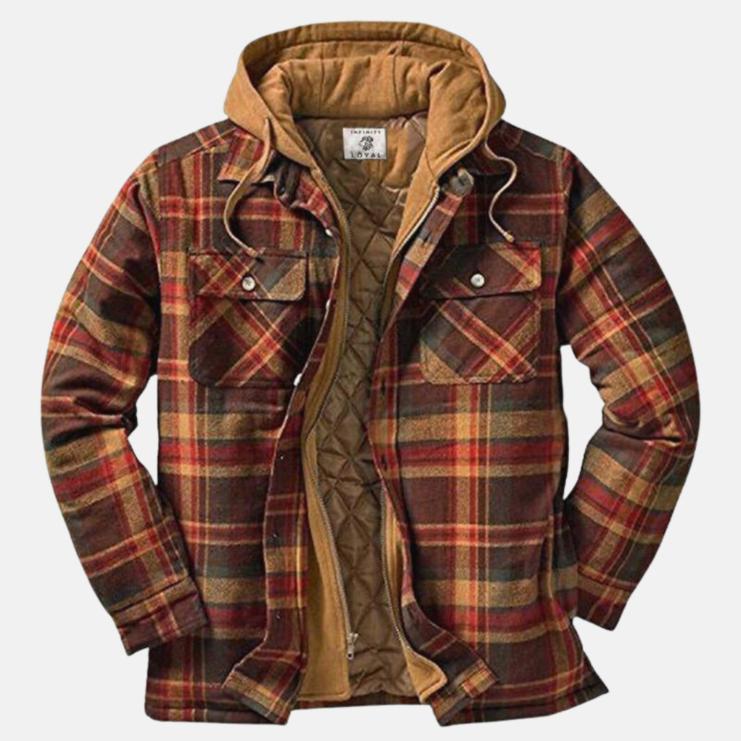 Plaid hooded jacket men lined warm winter casual