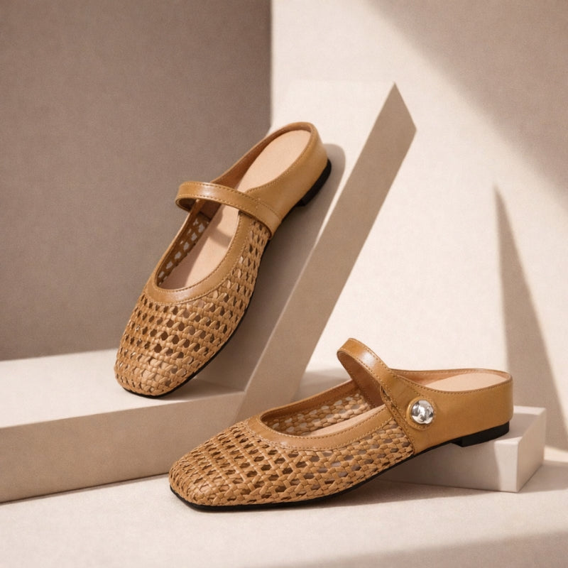 Women orthopedic woven mule flats backless slip-on supportive sole