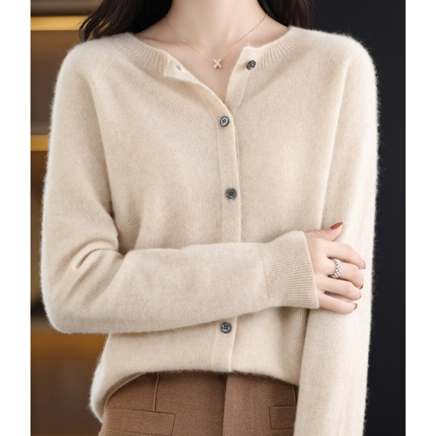 Women's Cardigan | Button Front, Round Neck | Winter