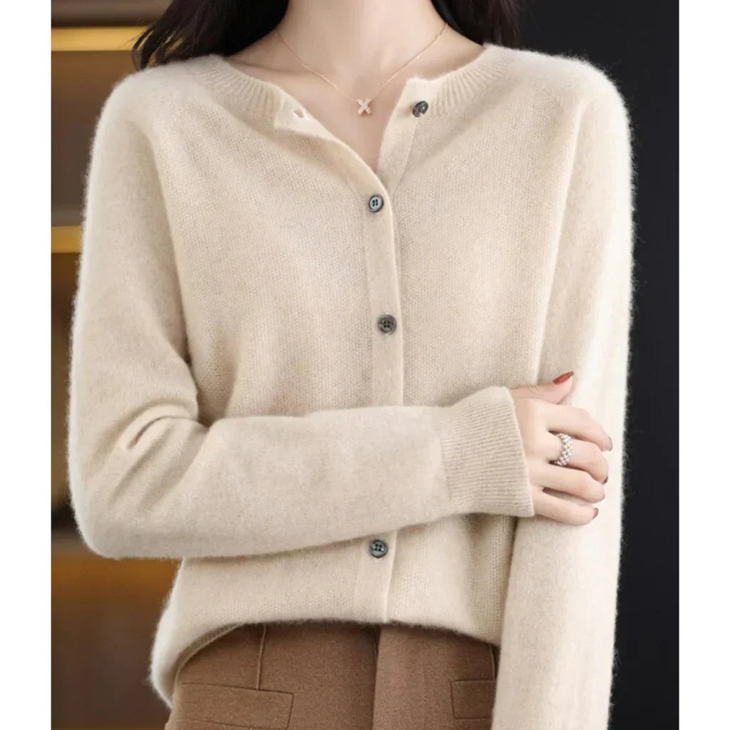 Women's Cardigan | Merino Wool, Soft | Crew Neck, Button Front