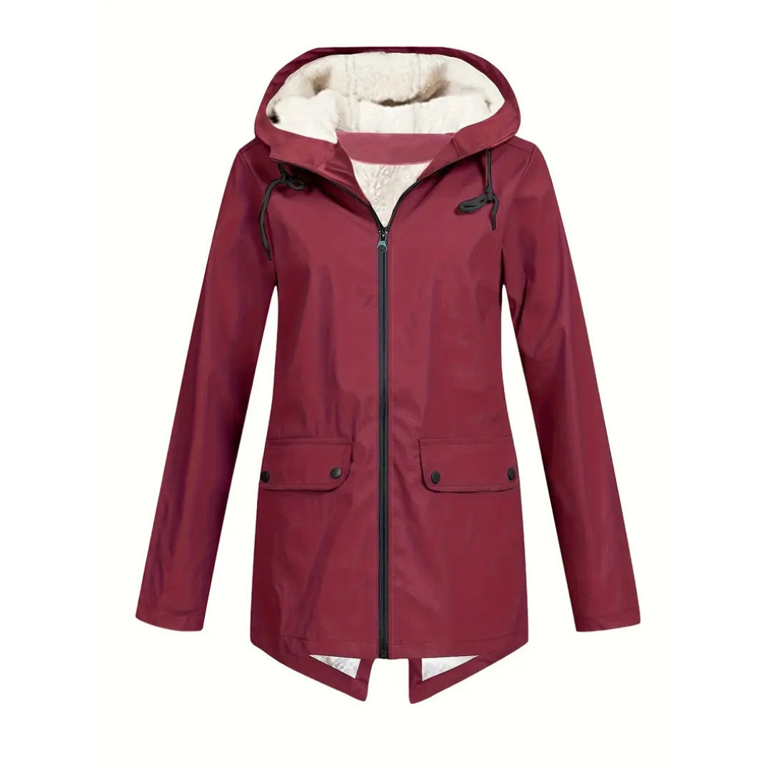 Women waterproof fleece lined jacket with adjustable hooded design