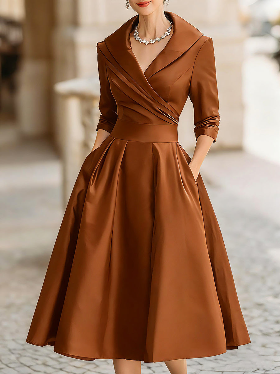 Evening Dress | Women's Wrap Collar, Midi Length | Elegant Style