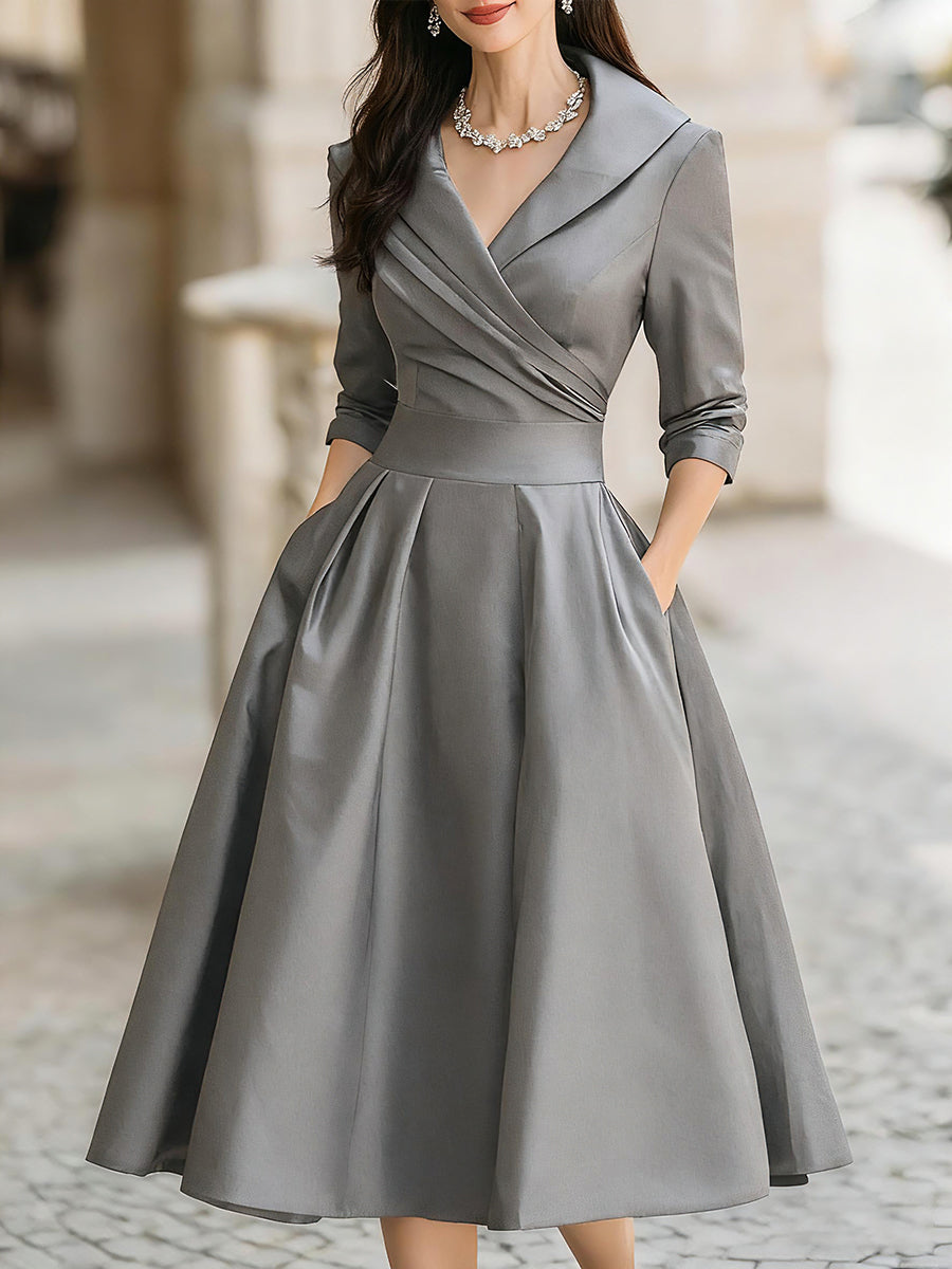 Evening Dress | Women's Wrap Collar, Midi Length | Elegant Style