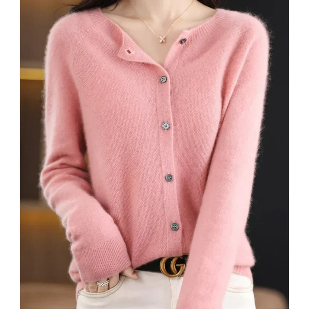 Women's Cardigan | Merino Wool, Soft | Crew Neck, Button Front