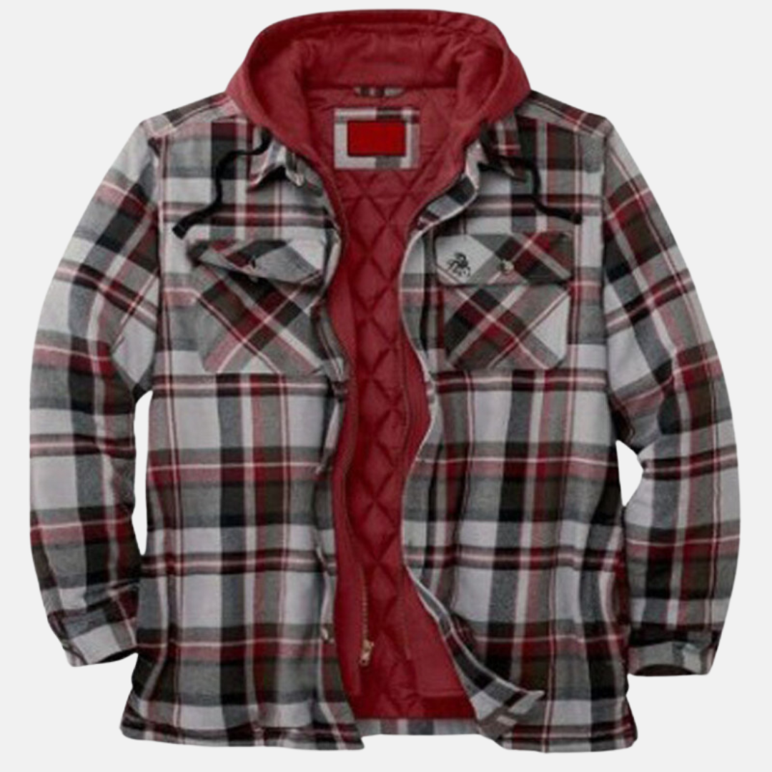 Plaid hooded jacket men lined warm winter casual