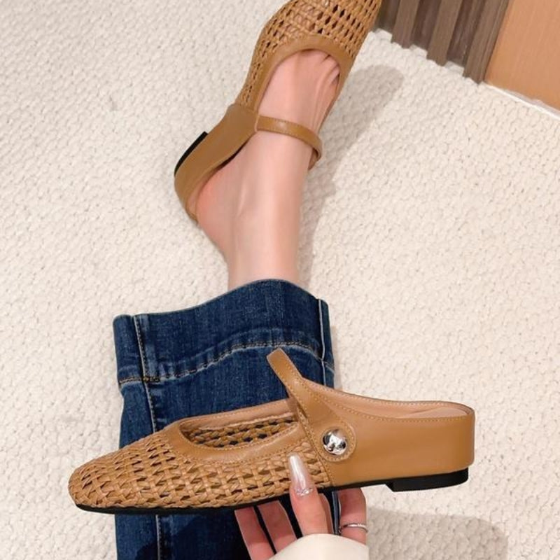 Women orthopedic woven mule flats backless slip-on supportive sole