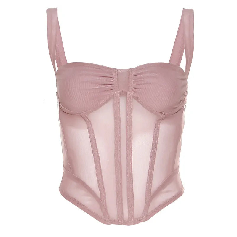 Women's Corset Top | Transparent Mesh, Strapless Look