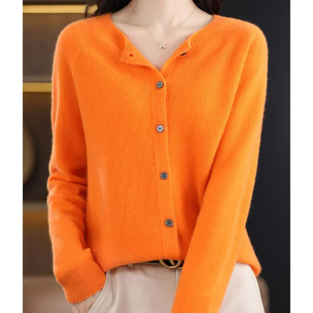 Women's Cardigan | Merino Wool, Soft | Crew Neck, Button Front
