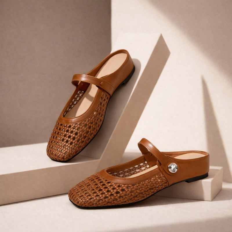 Women orthopedic woven mule flats backless slip-on supportive sole