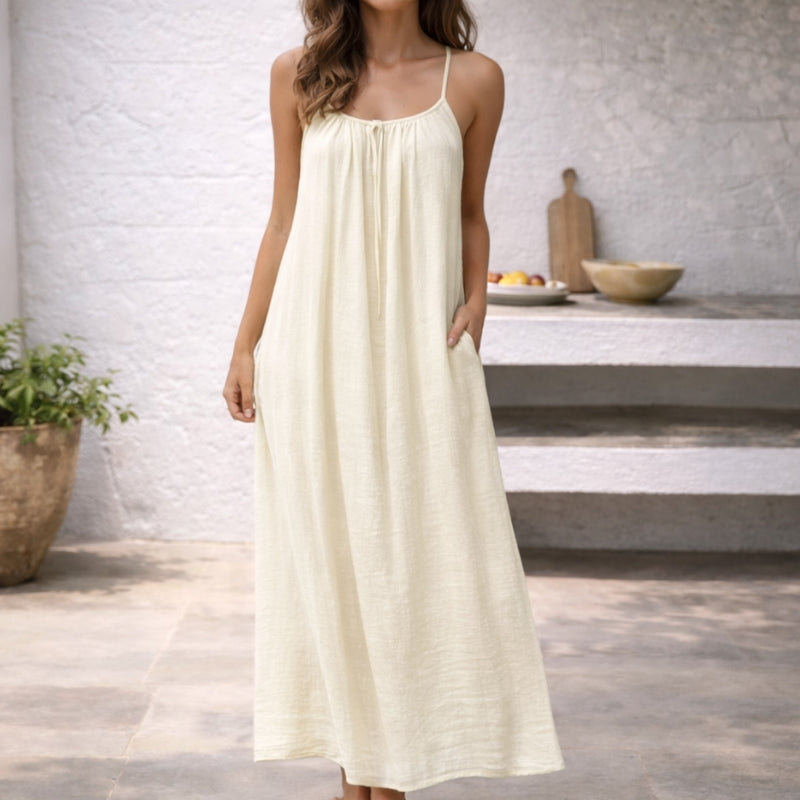 Women's Linen Loose Summer Dress | Spaghetti Strap Maxi