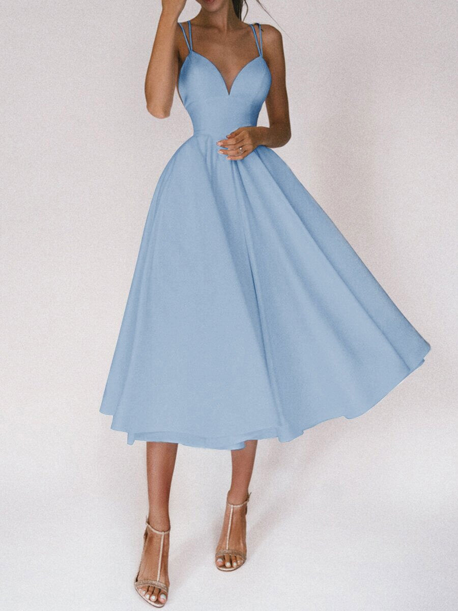 Lune London Grace Elegant Spaghetti Strap Dress with V-Neck