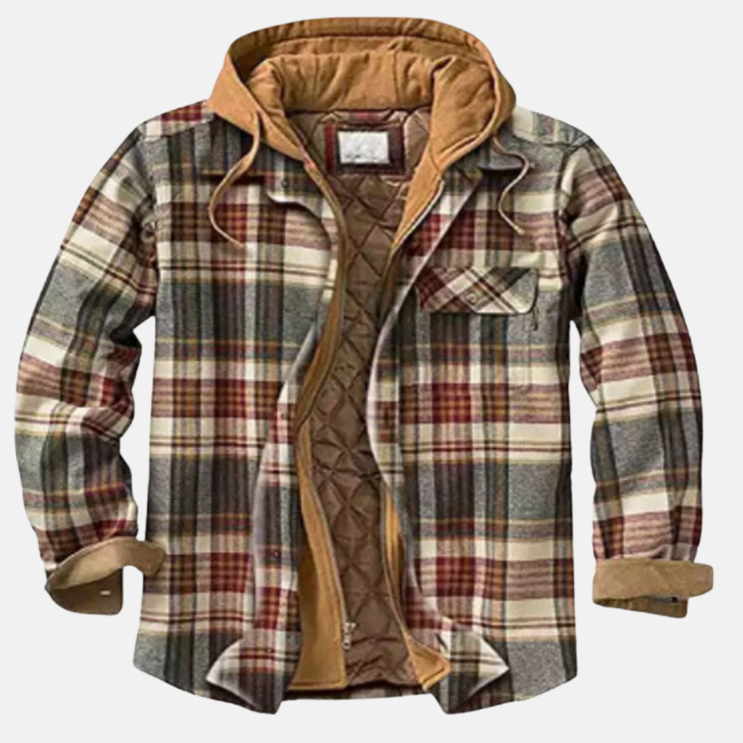 Plaid hooded jacket men lined warm winter casual