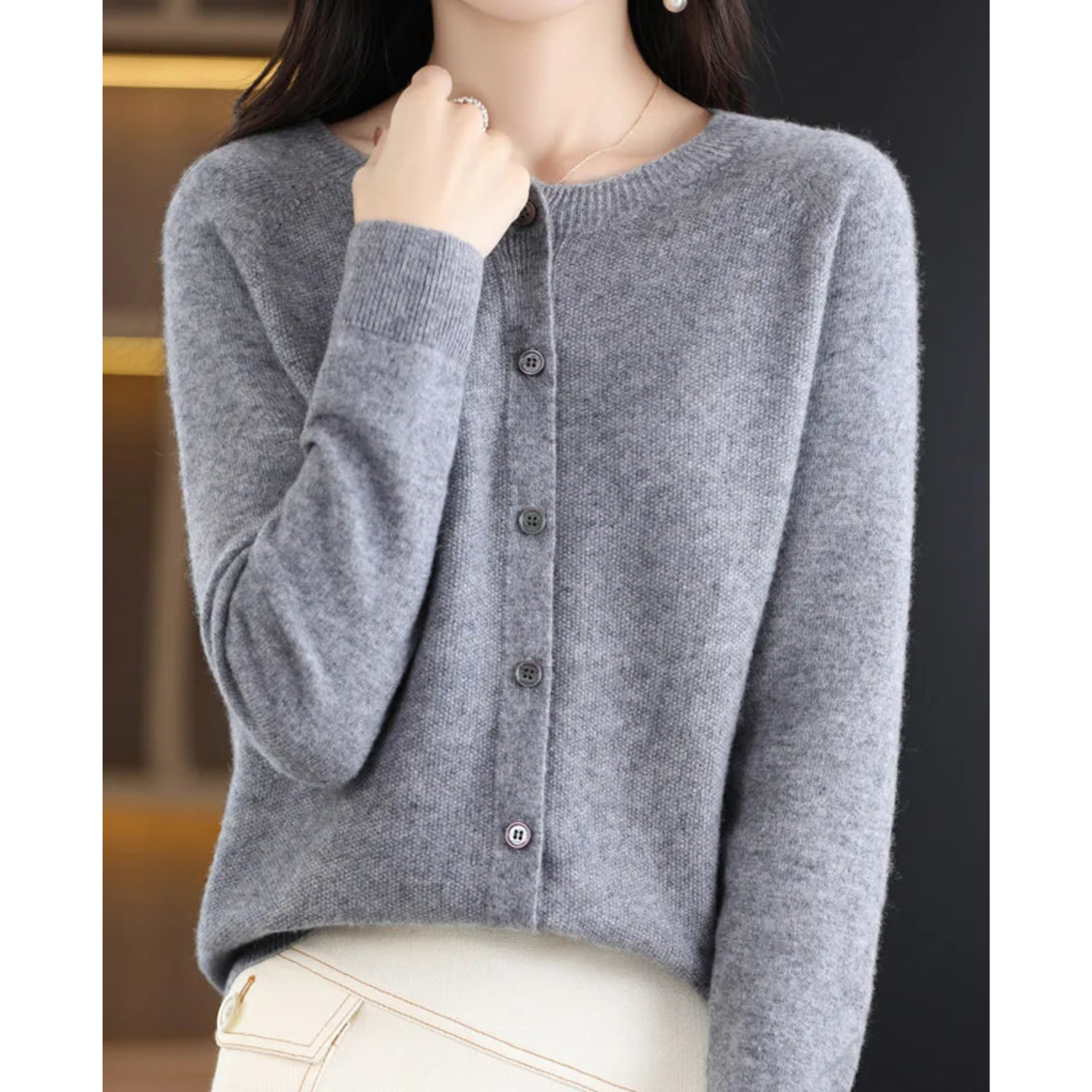 Women's Cardigan | Button Front, Round Neck | Winter