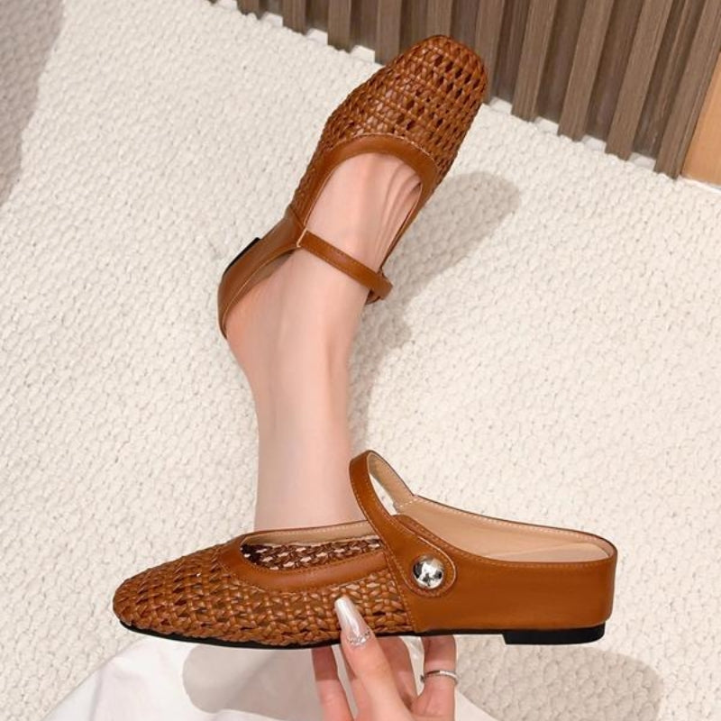 Women orthopedic woven mule flats backless slip-on supportive sole
