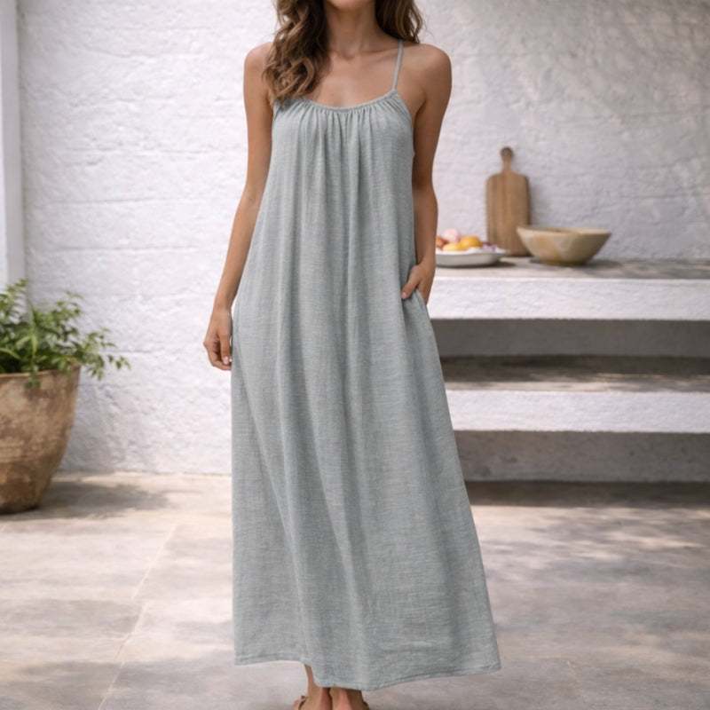 Women's Linen Loose Summer Dress | Spaghetti Strap Maxi