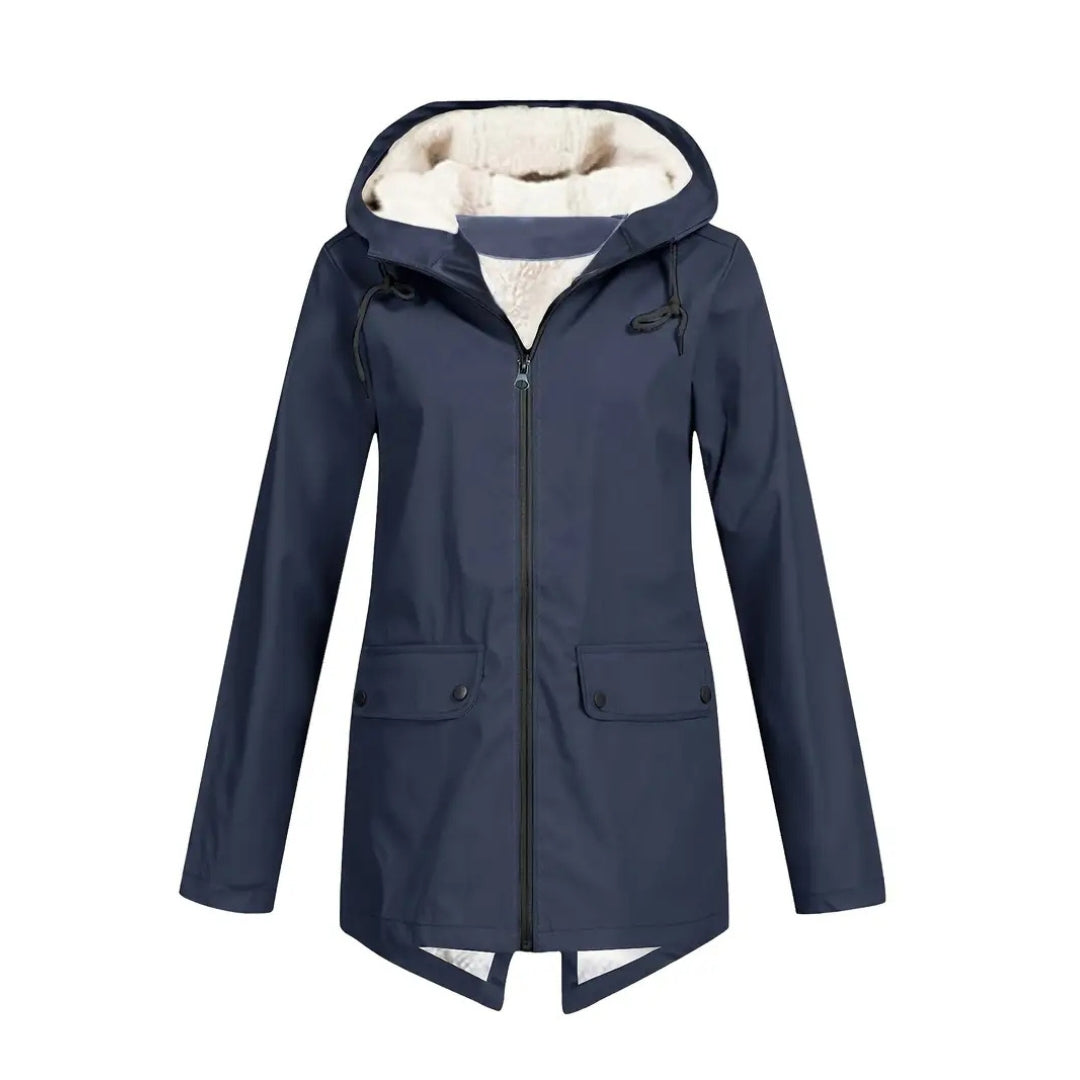 Women waterproof fleece lined jacket with adjustable hooded design
