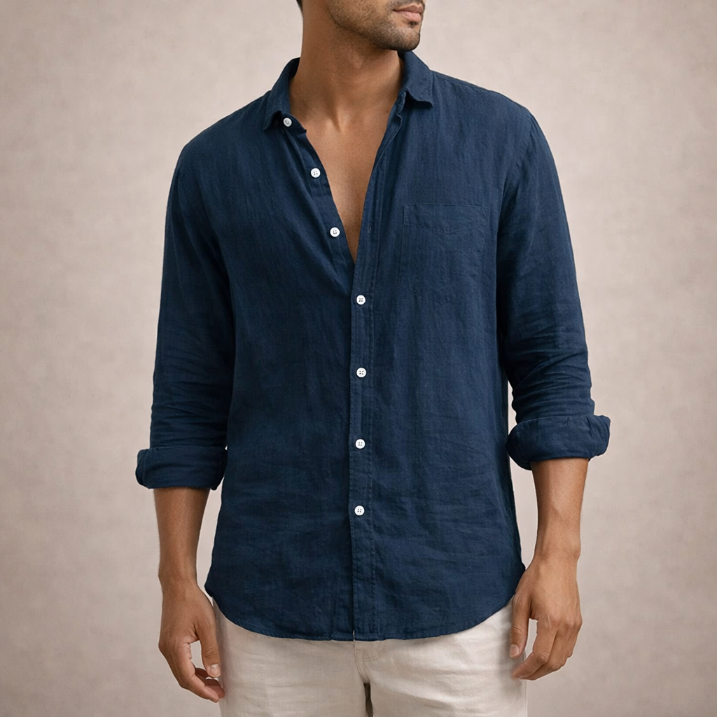 Men's Linen Shirt | Regular Fit, Open Collar | Long Sleeve