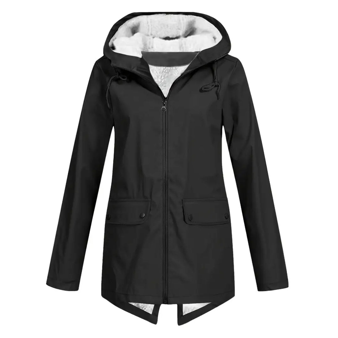 Women waterproof fleece lined jacket with adjustable hooded design
